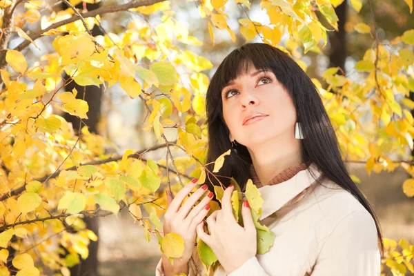Fiatal, csinos nő az őszi parkban — Stock Fotó