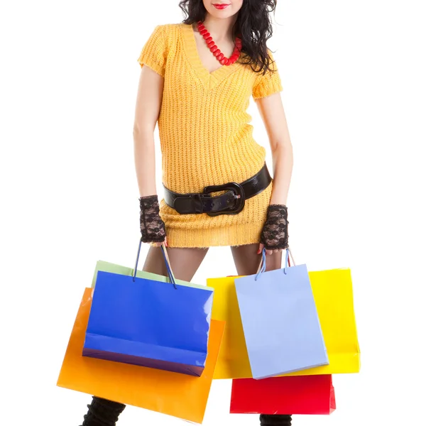 Модна жінка з кольоровими пакетами — стокове фото