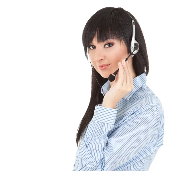 Mulher de negócios-operador em fones de ouvido — Fotografia de Stock