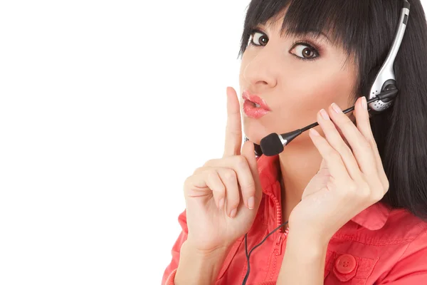 Mujer-operador divertido en auriculares —  Fotos de Stock