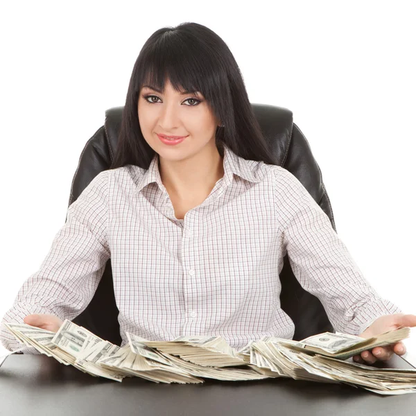 お金の山を持つエレガントなビジネス女性 — ストック写真