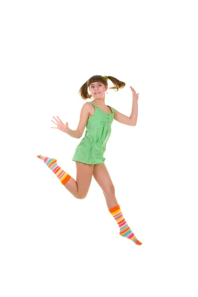 Szczęśliwy, że dziewczynka skacze — Zdjęcie stockowe