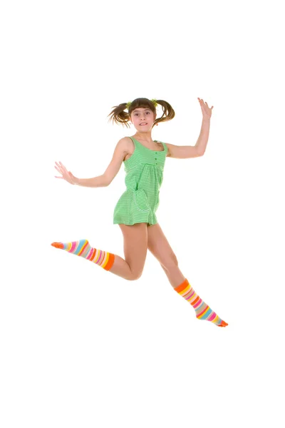 Gelukkig meisje is springen — Stockfoto