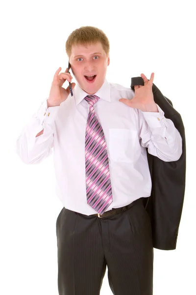 Geschäftsmann mit Telefon isoliert auf weißem Hintergrund — Stockfoto