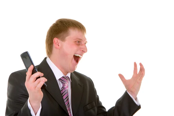 Happy businessman is pleased to a victory — Stock Photo, Image