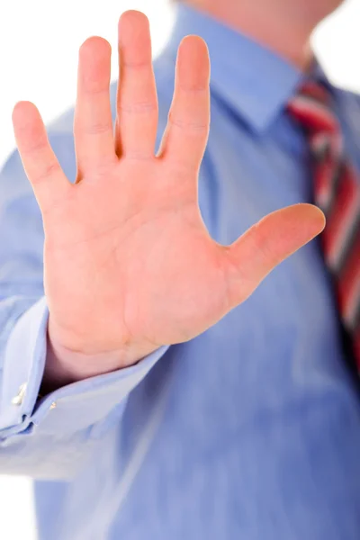 흰색 배경에서 분리 하는 비즈니스 남자 손 제스처 — 스톡 사진