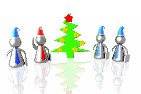 Obchodní tým a vánoční strom — Stock fotografie