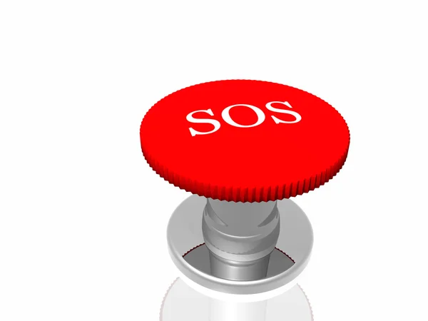 Red button with inscription "SOS" isolated in white background — Stock Photo, Image