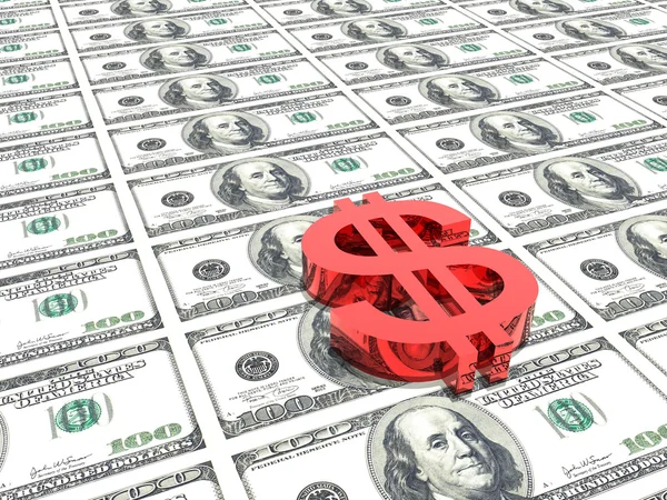 Símbolo do dólar no fundo do dinheiro — Fotografia de Stock