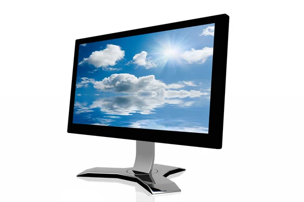 stock image 3d monitor with sky background isolated in white background