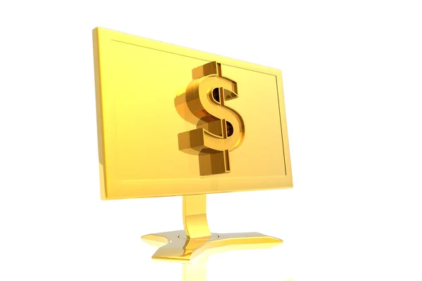 Gouden monitor en dollarteken — Stockfoto