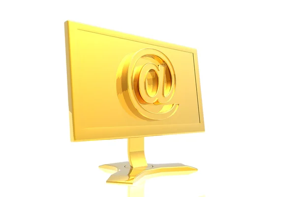 Monitor dorado y signo de correo electrónico — Foto de Stock