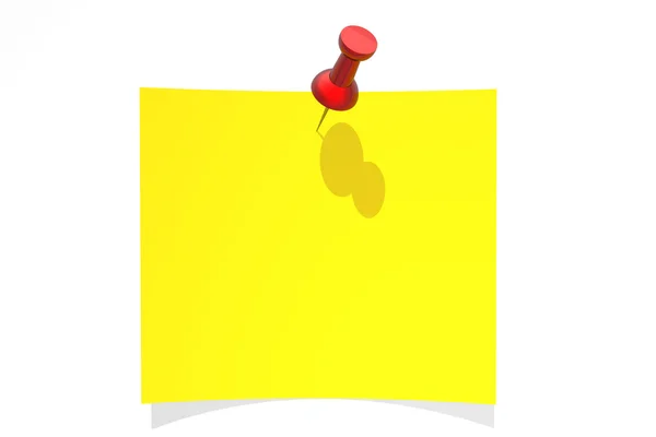 Carta gialla appuntata su uno sfondo bianco con percorso di ritaglio — Foto Stock