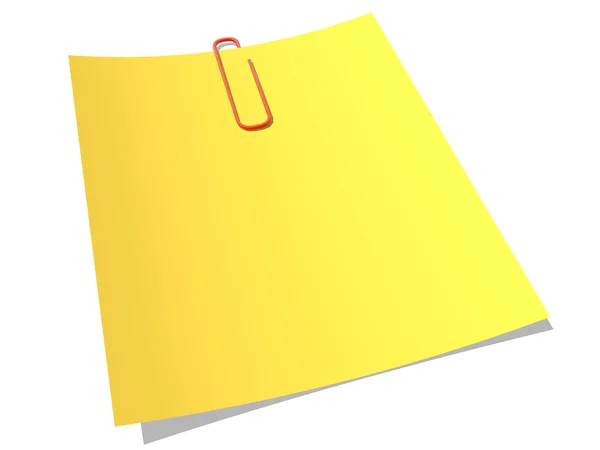 Papel amarelo fixado a um fundo branco — Fotografia de Stock
