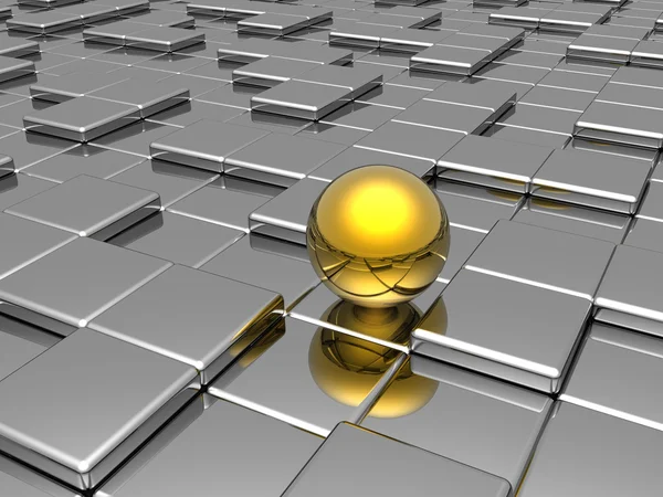 Golden sphere in silver labyrinth — Stock Photo, Image