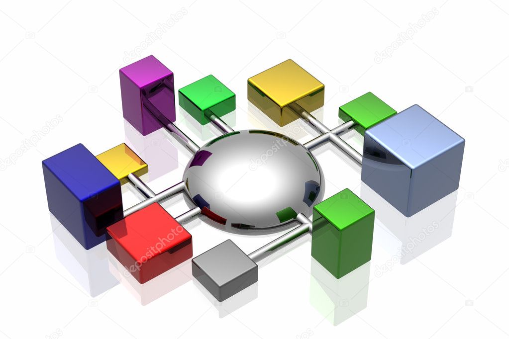 3d network connections isolated in white background