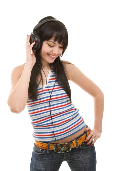 Młoda kobieta w słuchawki — Zdjęcie stockowe