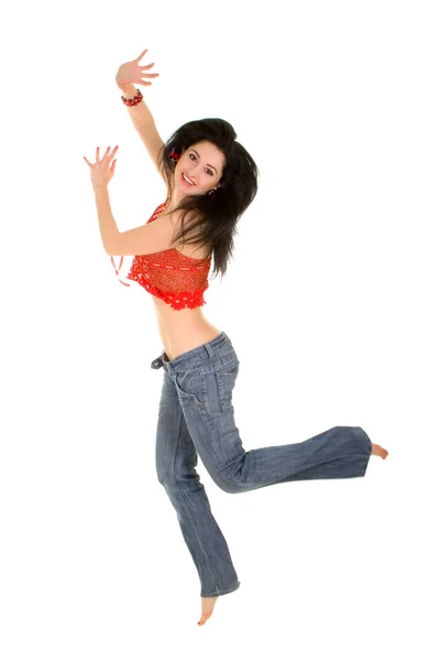 Jumping woman on the white background — Stock Photo, Image