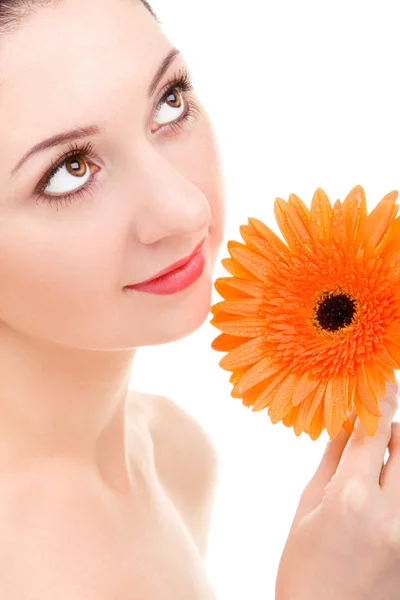 Young woman with beauty flower — Stock Photo, Image