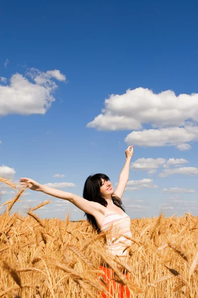 Femme heureuse en blé doré — Photo