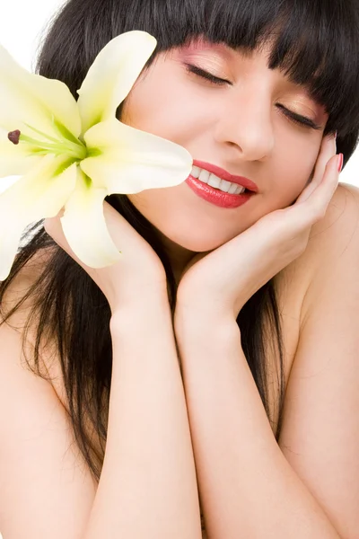 Jeune femme avec fleur de lis — Photo