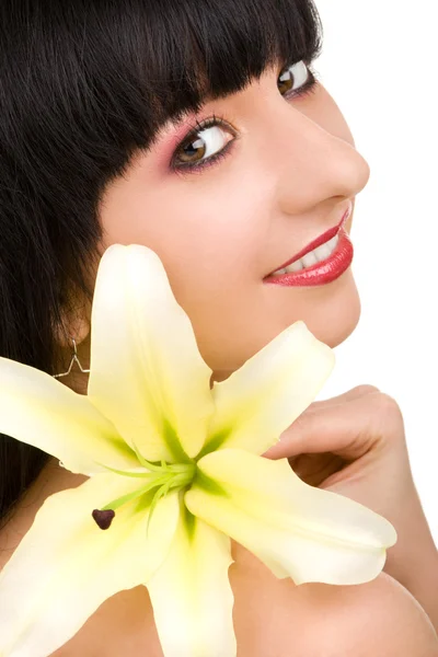 stock image Young woman with lily flower