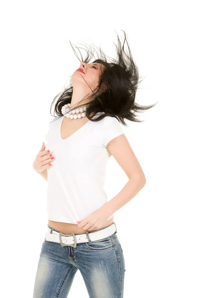 Mode Frau auf dem weißen Hintergrund — Stockfoto