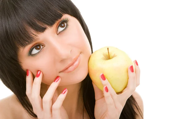 Krásná žena s apple izolovaných na bílém pozadí — Stock fotografie