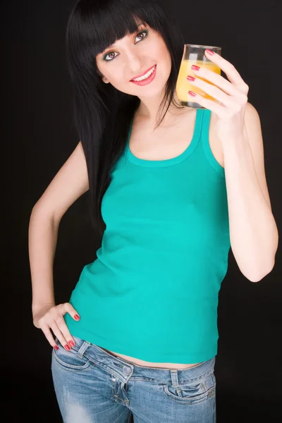 Sweet woman with glass of juice — Stock Photo, Image