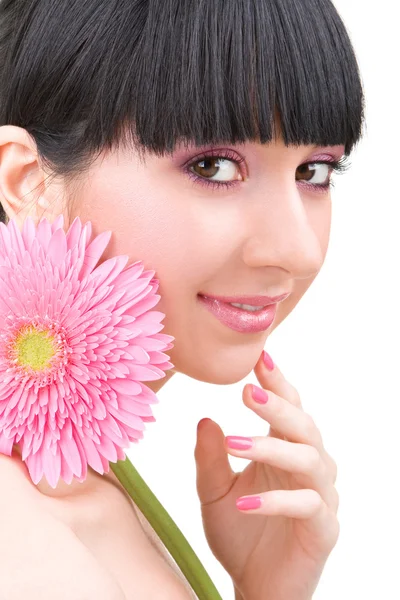 Młoda kobieta z gerber kwiat — Zdjęcie stockowe
