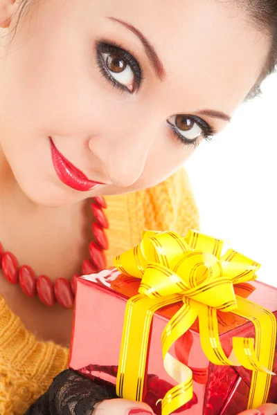 Fun woman with gift — Stock Photo, Image