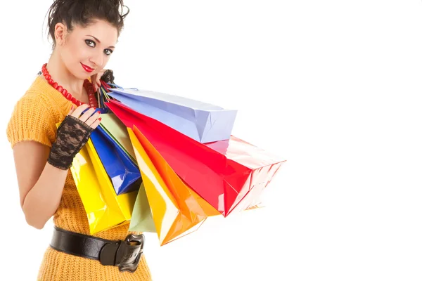 Mujer de moda con paquetes de color — Foto de Stock