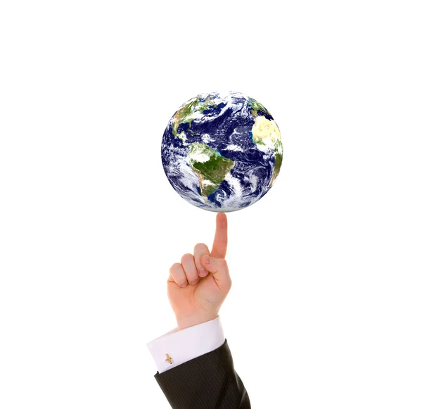 Zakenman hand en aarde — Stockfoto