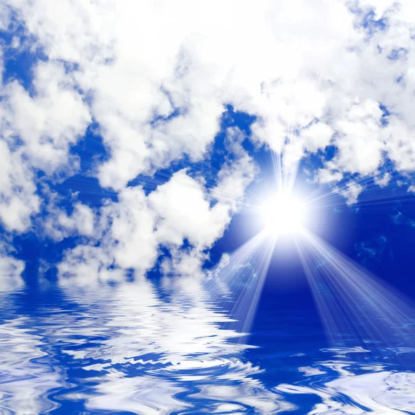 Mar azul y cielo soleado fondo — Foto de Stock