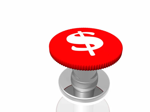 Botão vermelho com sinal isolado em fundo branco — Fotografia de Stock