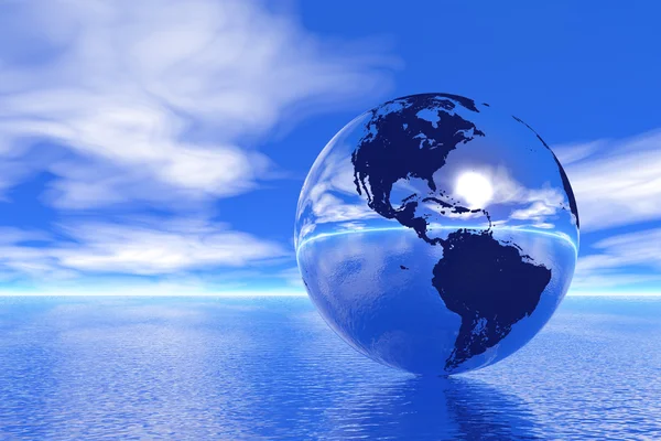 Globe in ocean, USA view — Stock Photo, Image