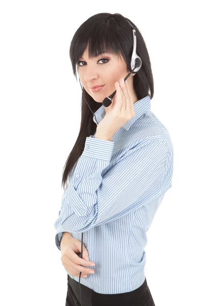 Business woman-operator in earphones Stock Photo