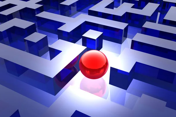 Röd sfär i labyrint — Stockfoto