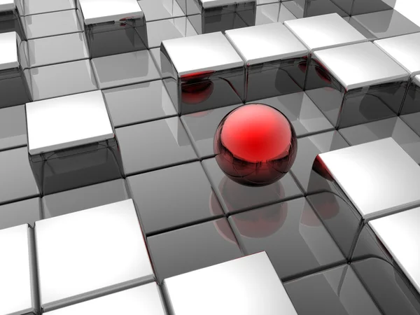 Röd sfär i labyrint — Stockfoto