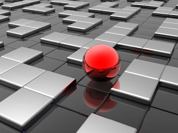 Rode bol in zilveren labyrint — Stockfoto