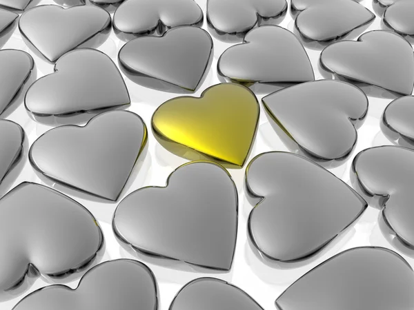 Coração dourado único isolado em fundo branco — Fotografia de Stock