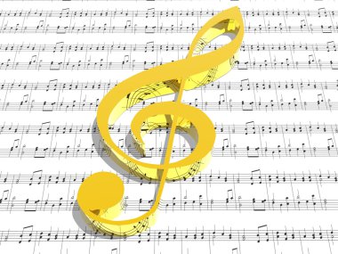 Treble clef on sheet of printed music clipart