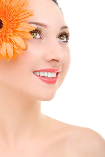Junge Frau mit Schönheit Blume — Stockfoto