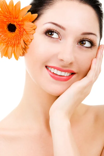 Young woman with beauty flower — Stock Photo, Image