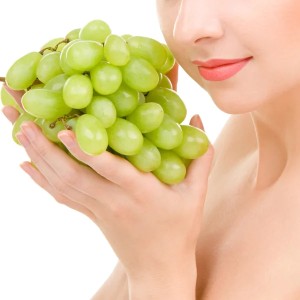 Woman with grape on the white background — Stock Photo, Image