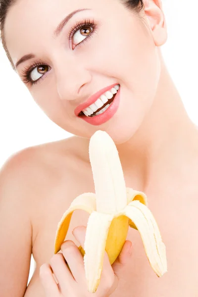 Hübsche Frau mit Banane — Stockfoto