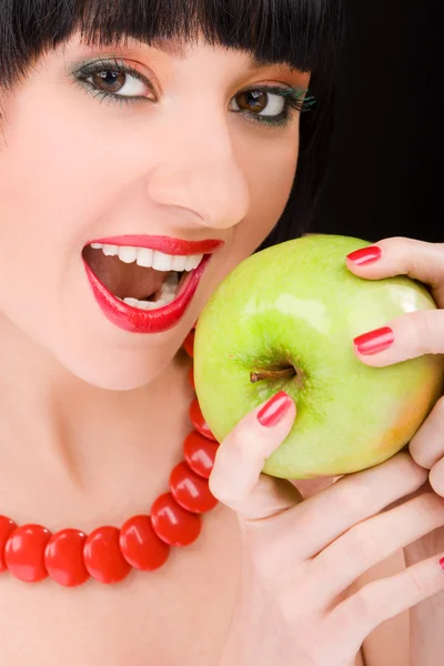 Dolce ragazza con mela — Foto Stock