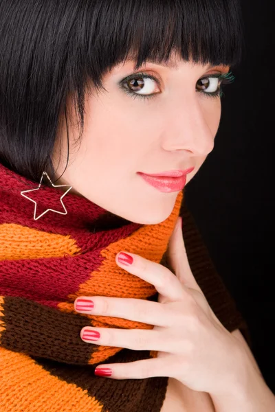 Portrait of the woman with scarf on black background — Stock Photo, Image