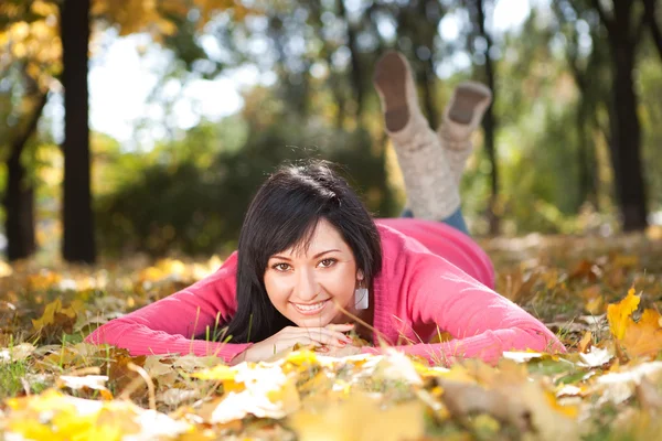 stock image Young pretty woman in the autumn park