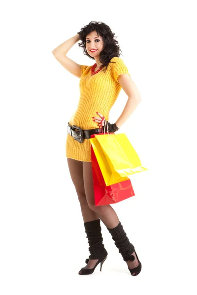 Mode vrouw met kleur pakketten — Stockfoto